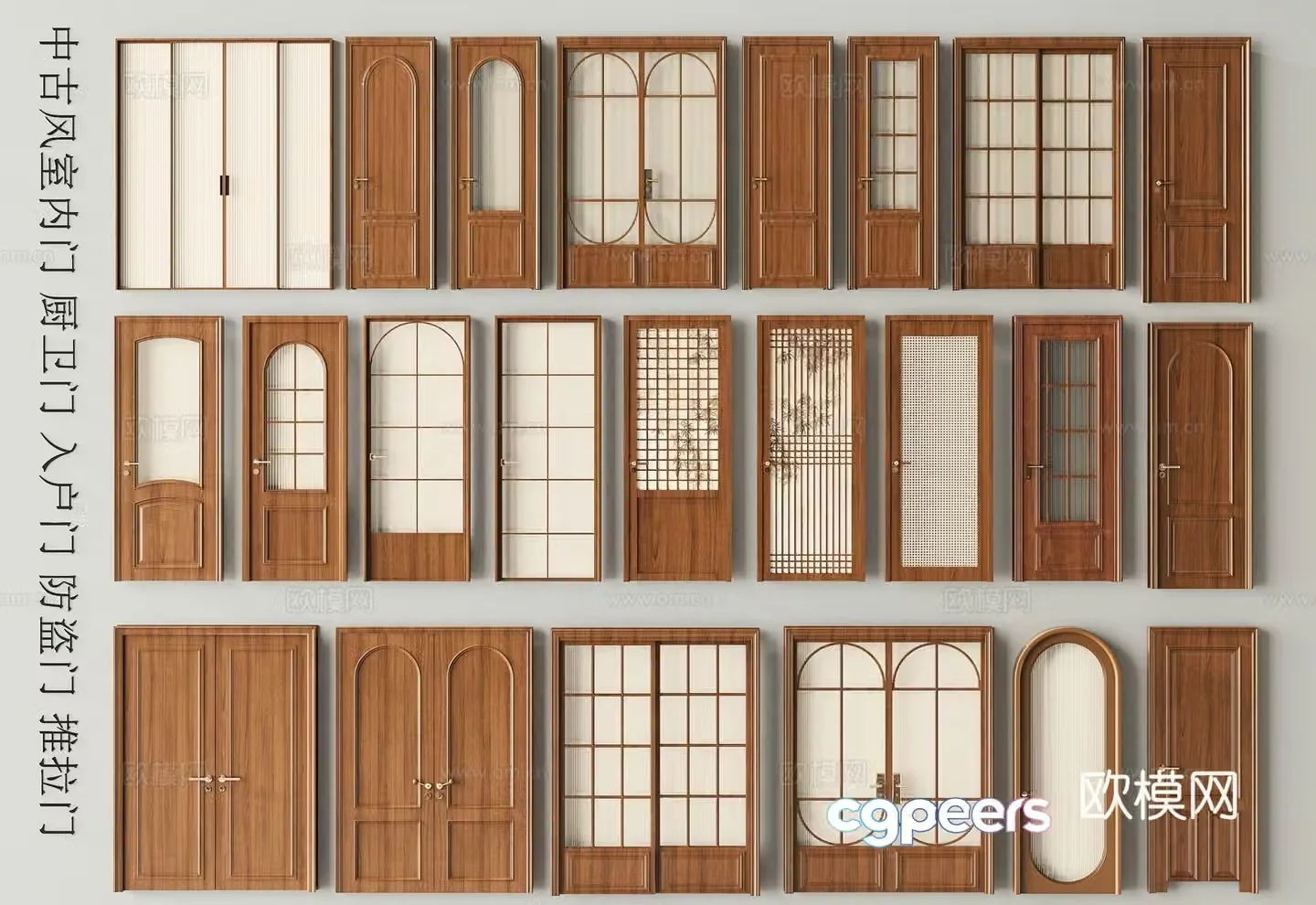 Middle-aged interior door entrance door sliding door security door kitchen and bathroom door 3D model