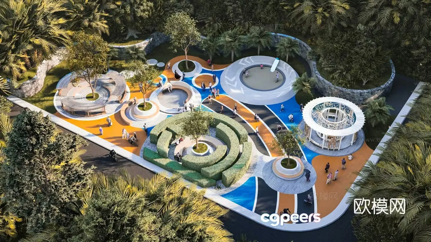 Modern park Pocket park Corner park Square park Community activity space Tree pool 3d model