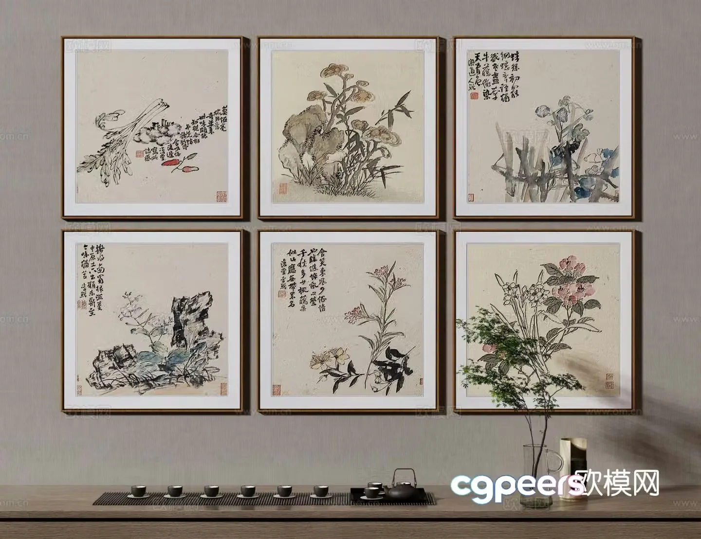 New Chinese style decorative painting art painting Zen hanging painting 3D model