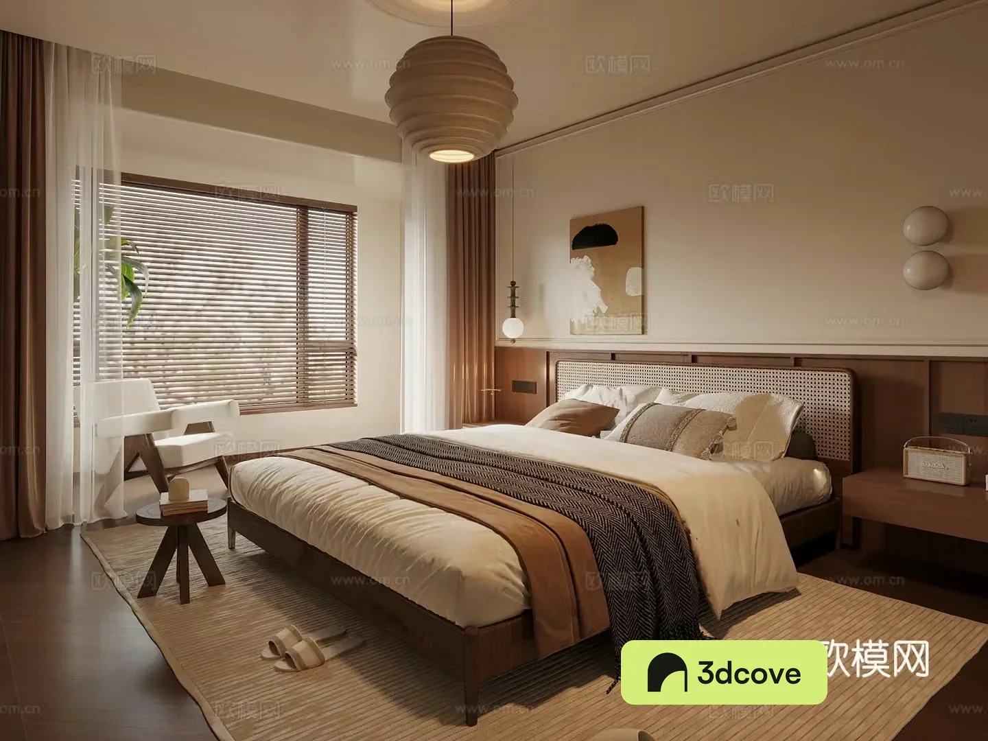 Middle style bedroom double bed 3d model
