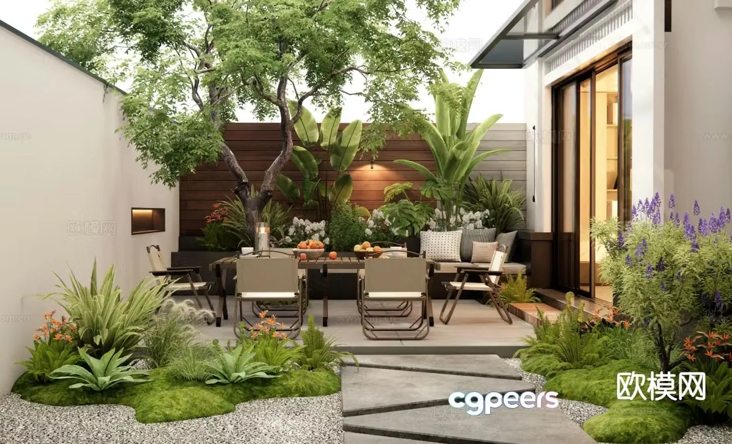 Modern villa courtyard garden courtyard landscape 3d model
