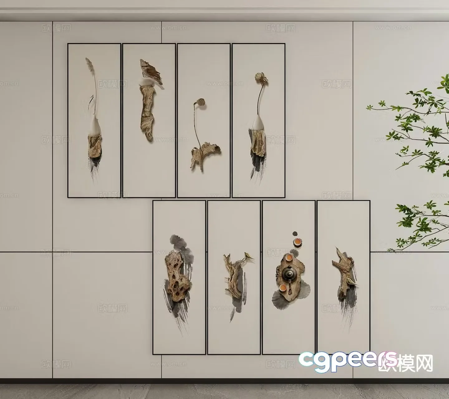 New Chinese-style art painting ink painting decorative painting 3D model