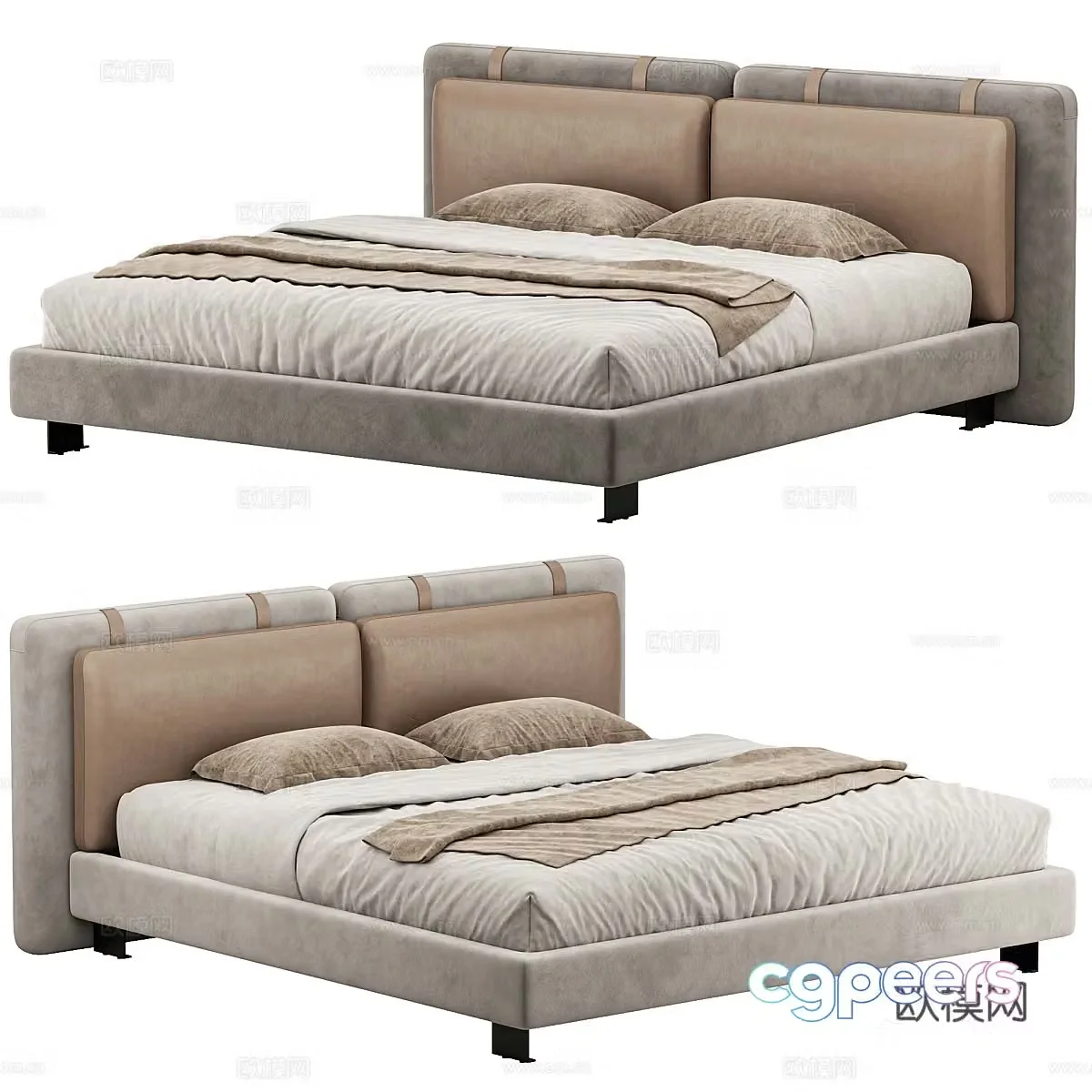 New Chinese LEKSA Leather Double Bed 3D Model