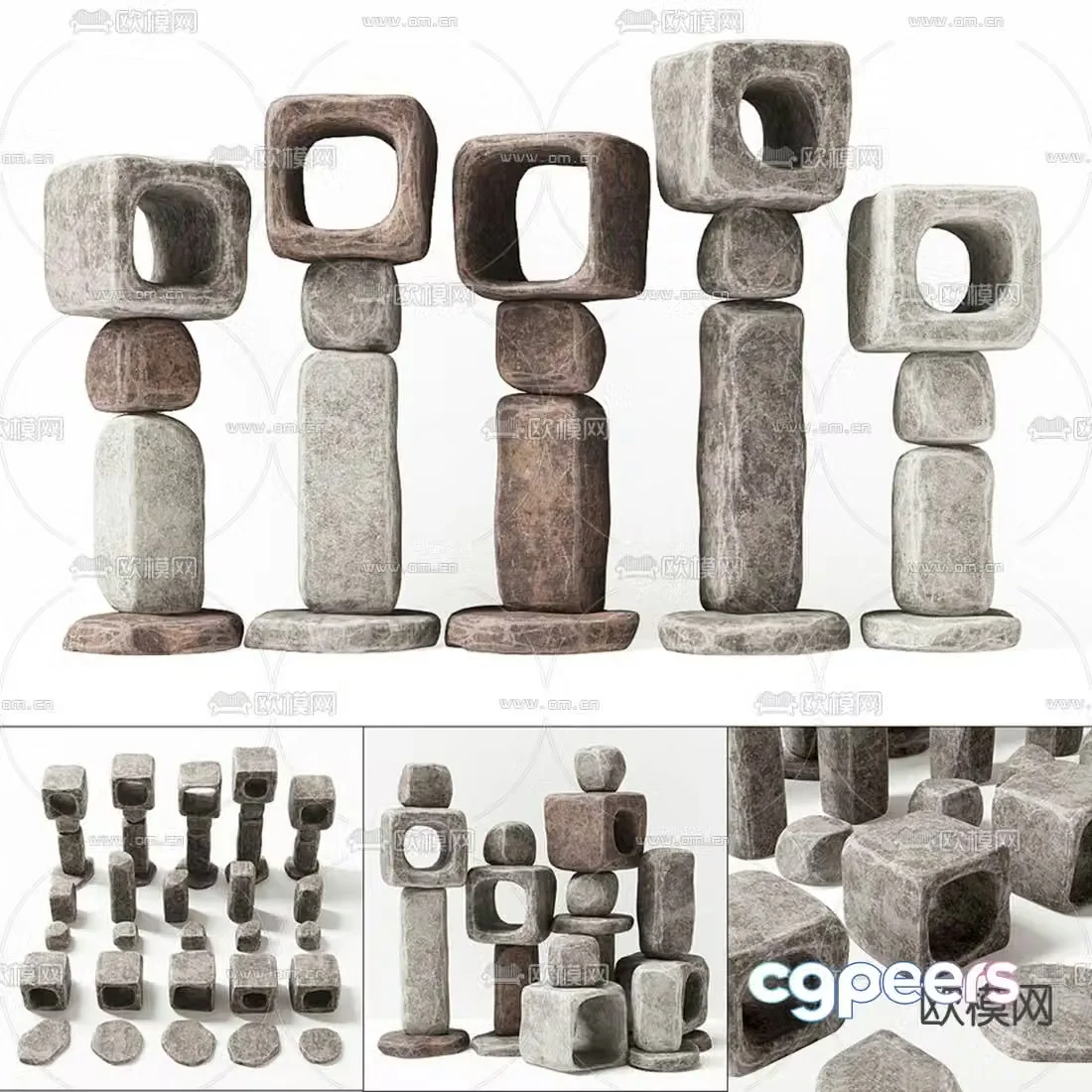 New Chinese style landscape stone pillar stone stone 3d model