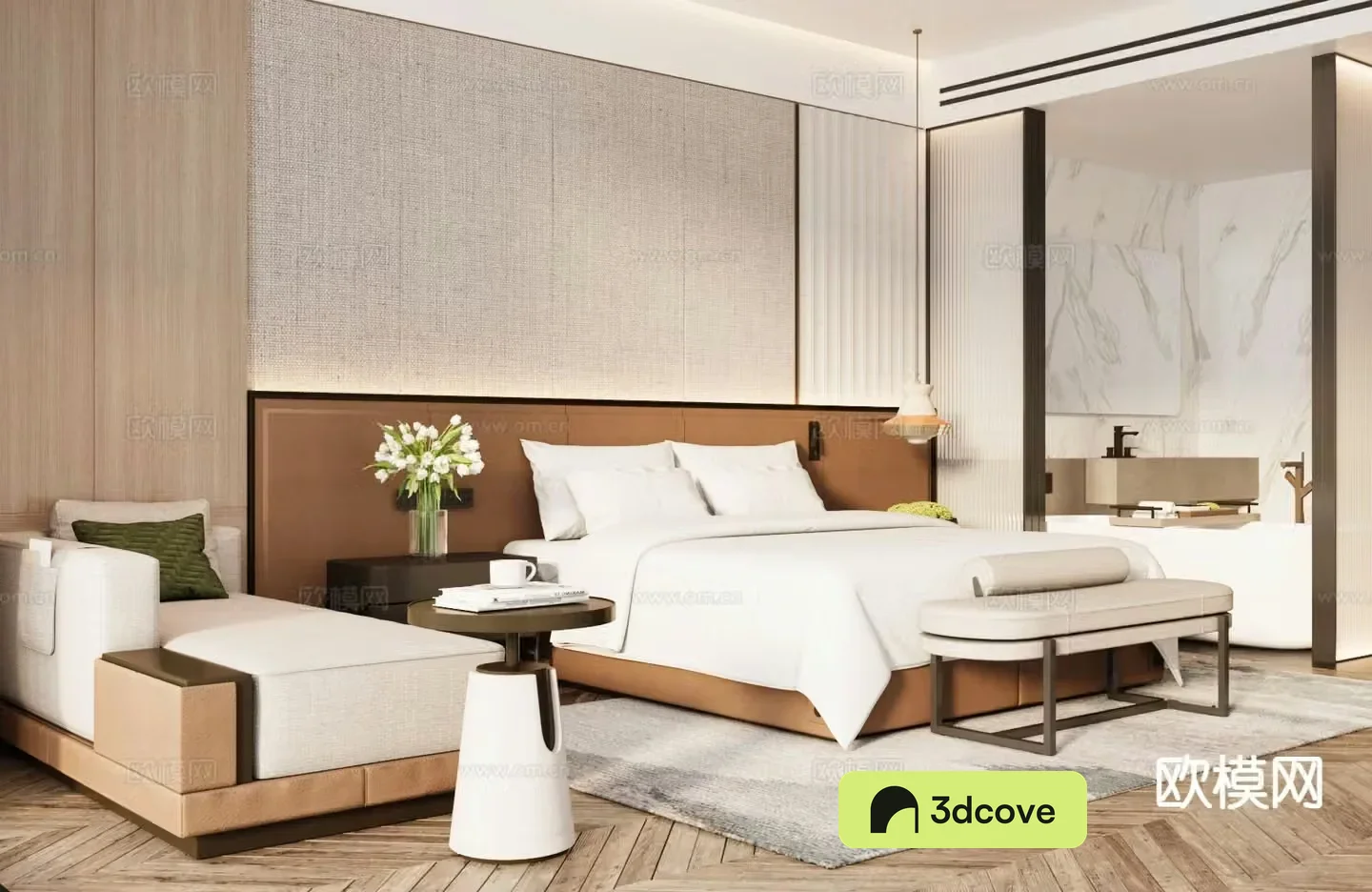 Light luxury hotel suite queen-bed room