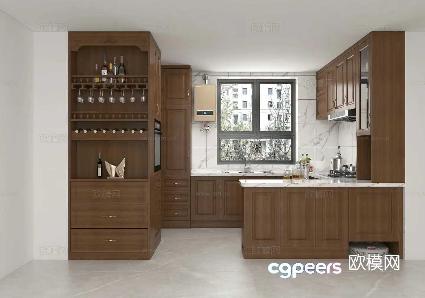 Whole house customization solid wood new Chinese kitchen cabinet hanging cabinet 3d model