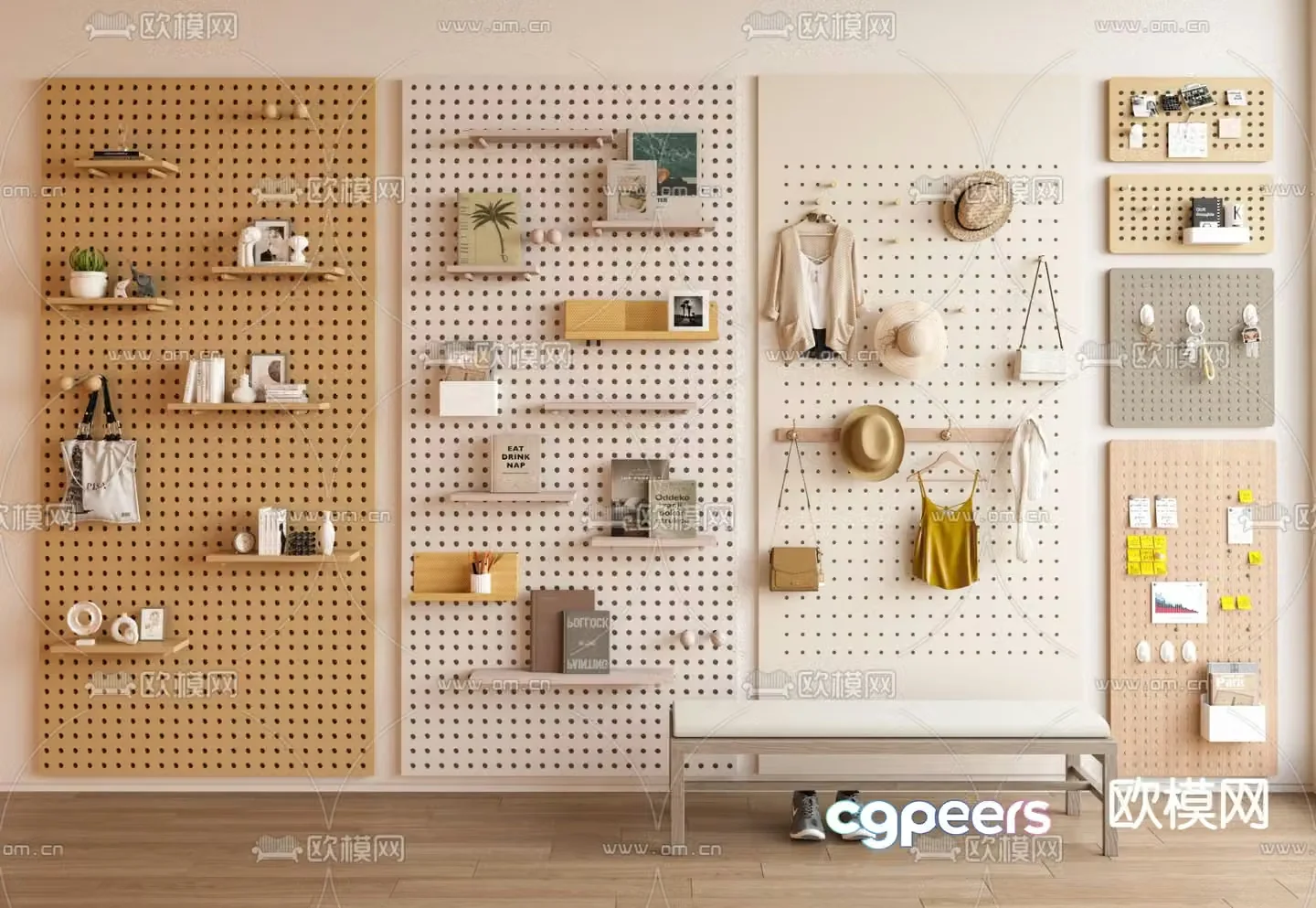 Hole board wall decoration board coat hook 3D model