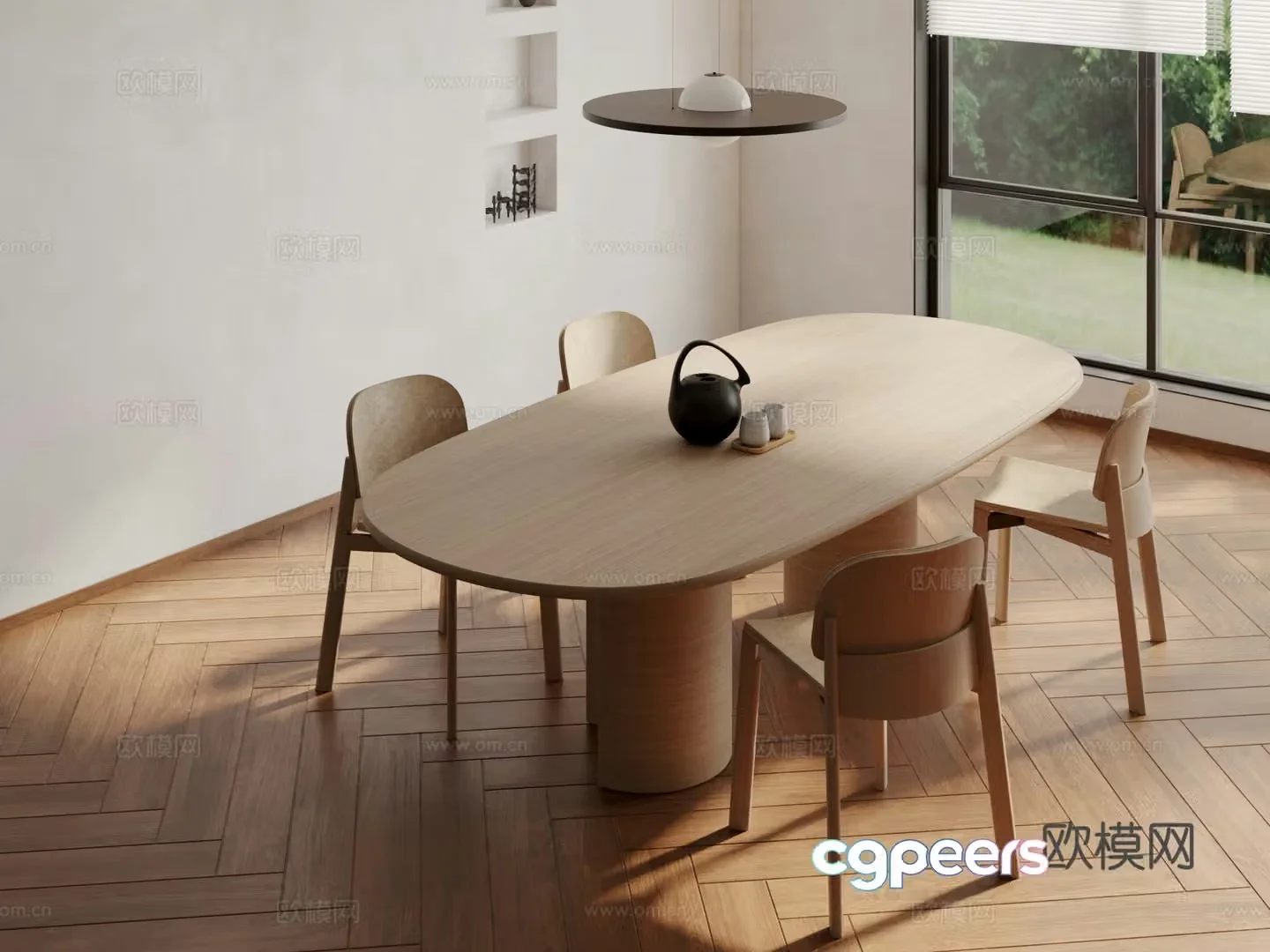 3D model of log style dining table and chairs