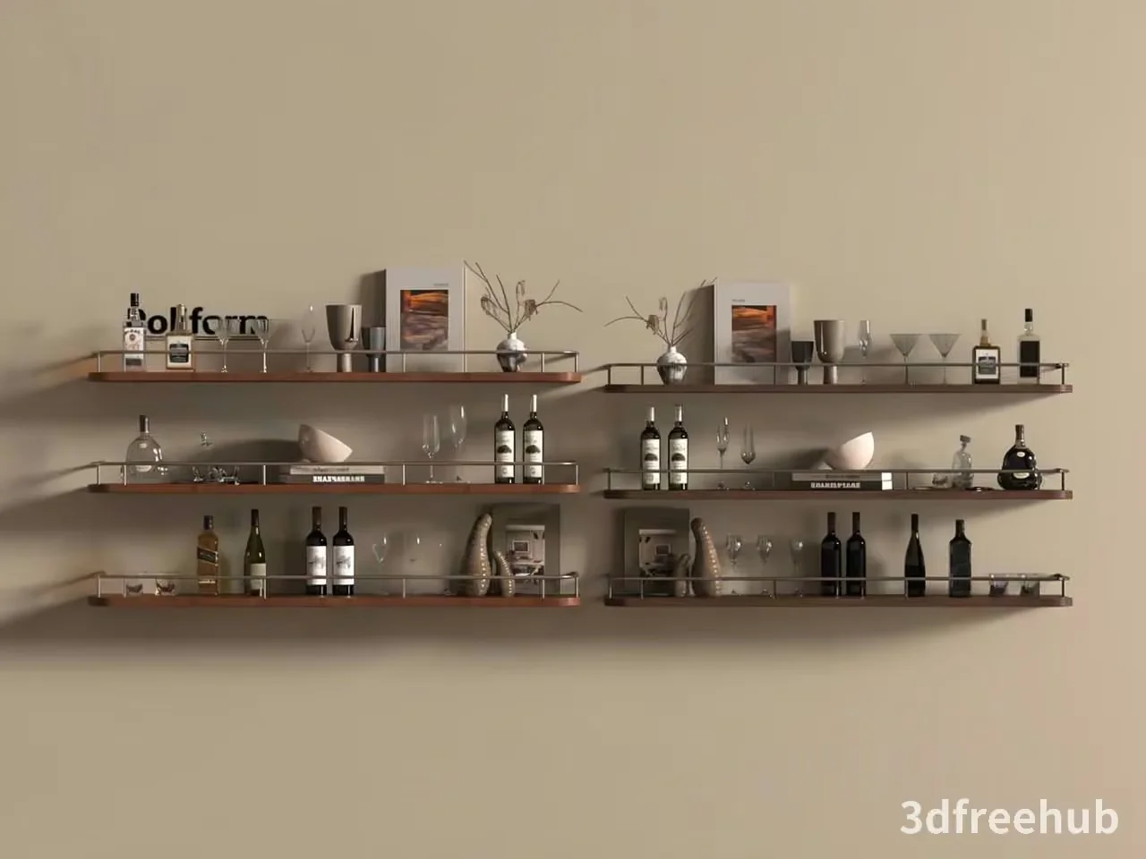 A Shelf With Various Items On It 3D Model – 19805 – VRAY Render