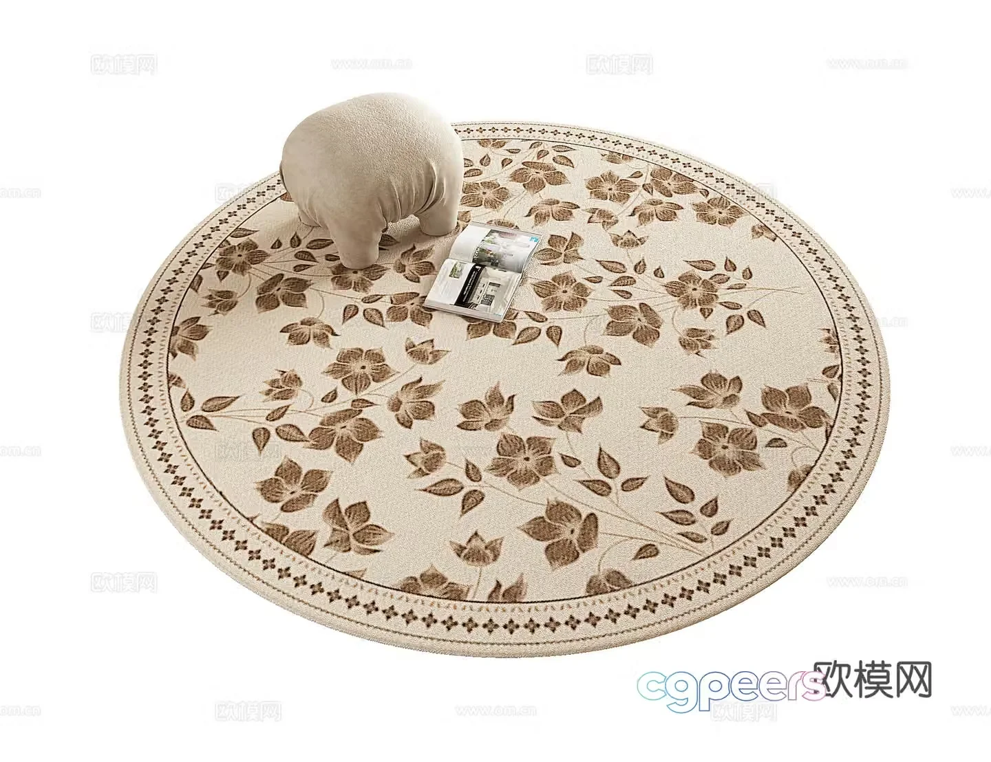 French cream round plant pattern light color carpet 3d model