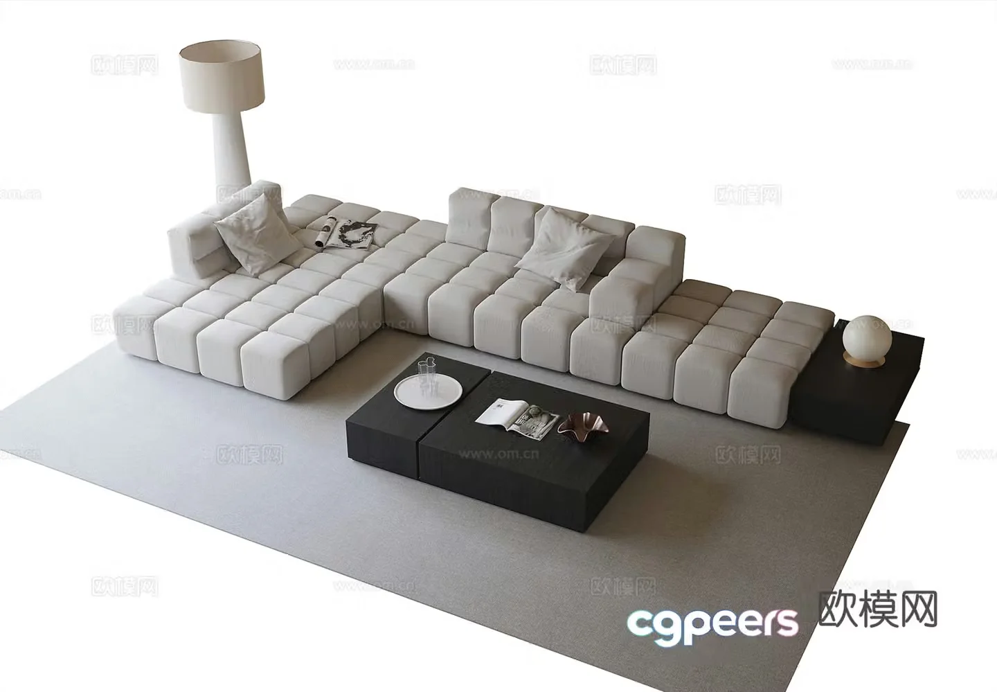 Modern sofa coffee table combination floor lamp multi-person sofa 3D model