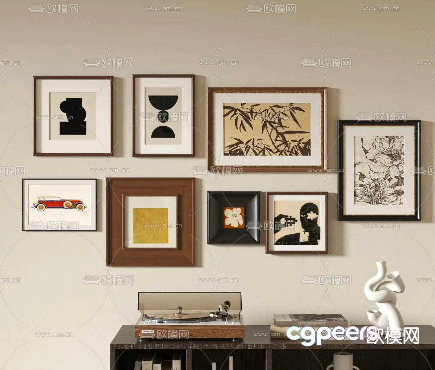 Middle-aged style combination painting hanging painting decorative painting 3D model