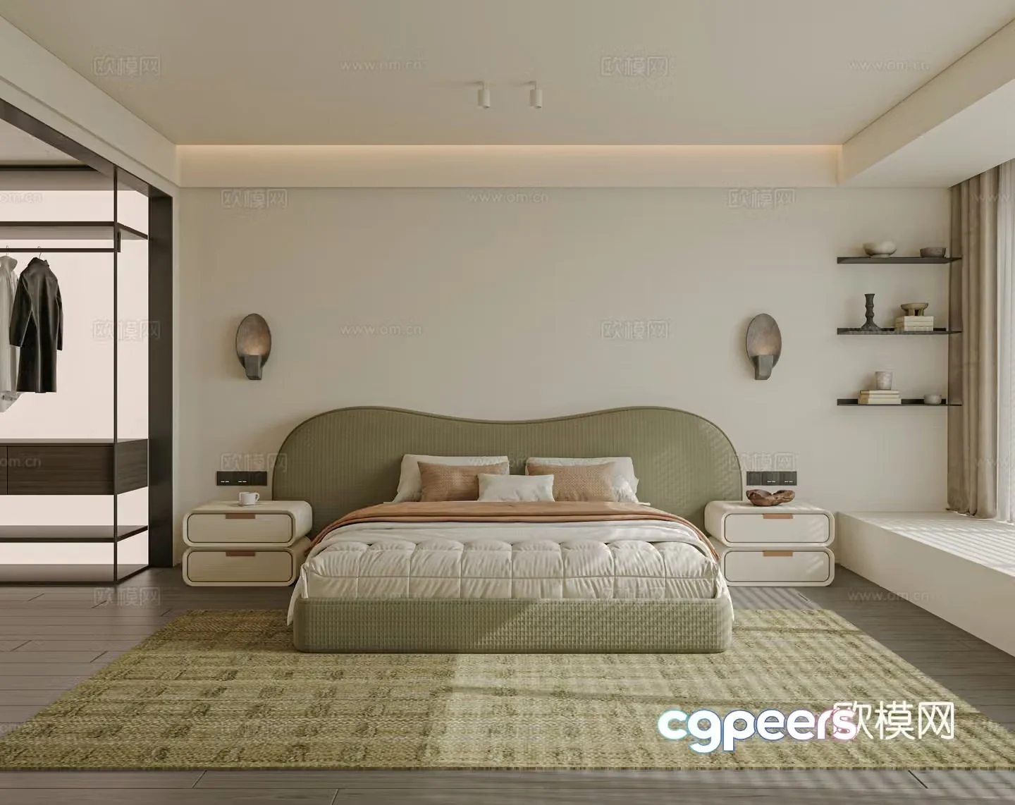 Modern bedroom bed nightstand jewelry 3d model