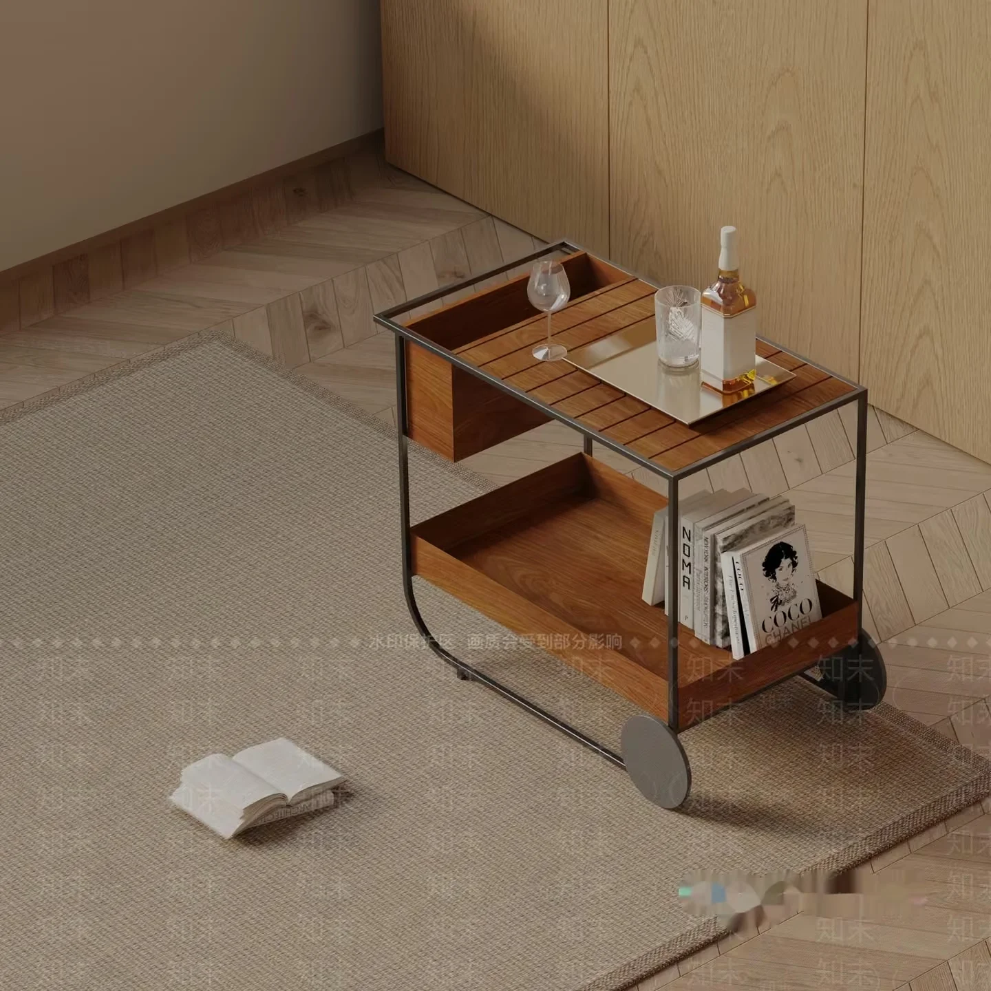 A Wooden Trolley Cart With Wheels 3D Model – 1049 – VRAY Render