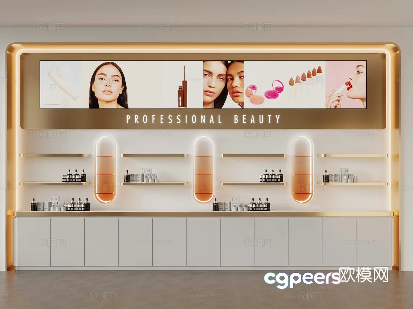 Modern cosmetics store image wall display cabinet 3d model