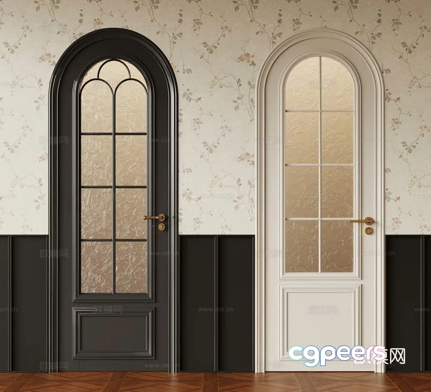 French single-open door curved glass single-open door kitchen and bathroom single-open door 3D model
