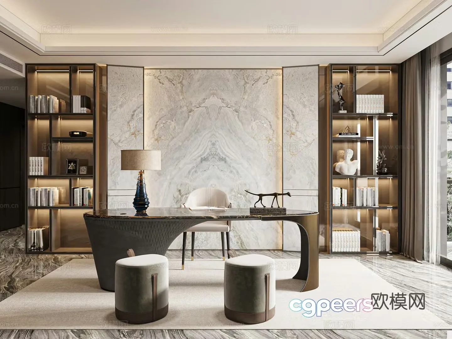 Modern light luxury study room 3D model