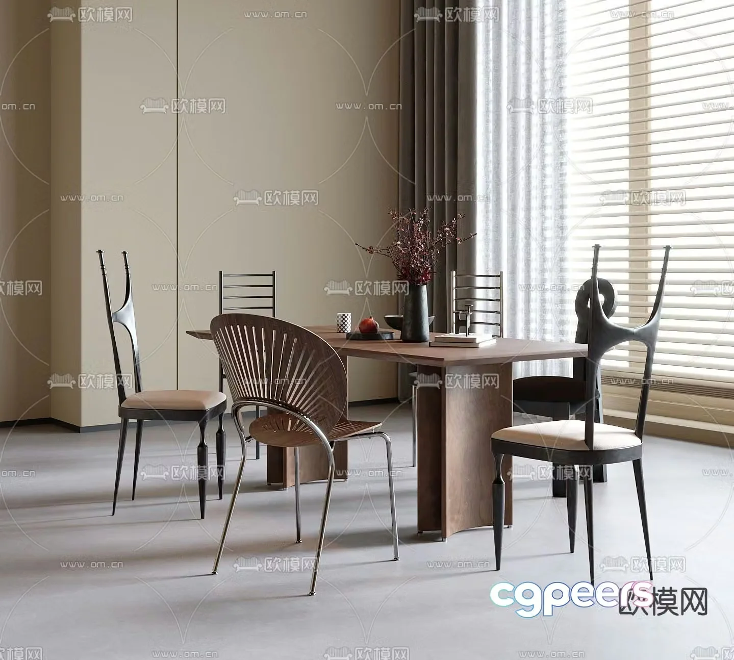 Medieval style dining table and chairs 3d model