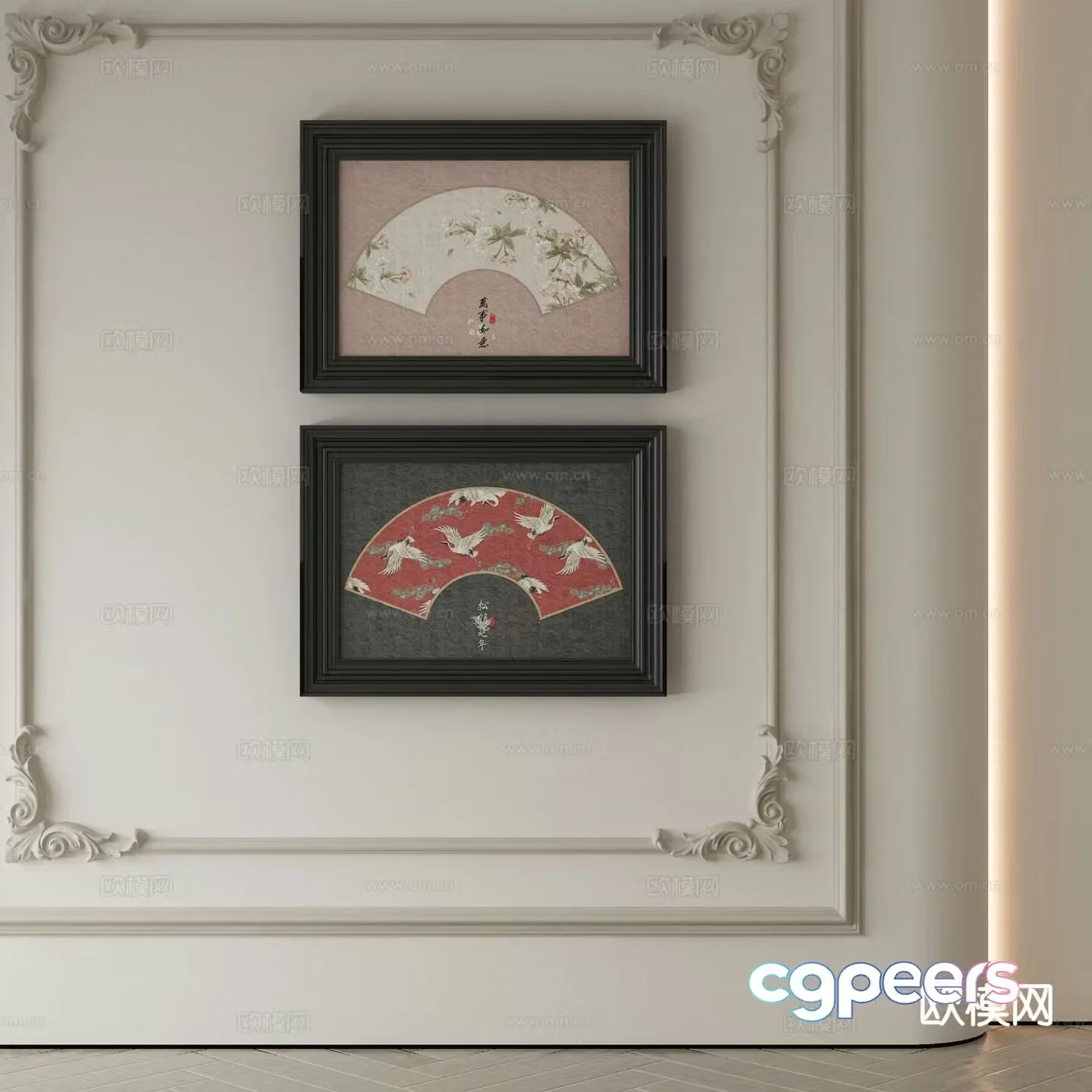 New Chinese style decorative painting ancient painting combination painting 3D model