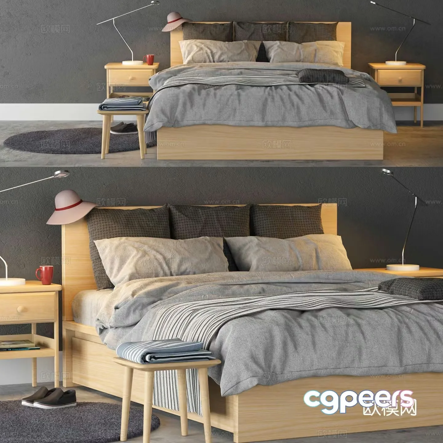 Ikea log style double bed 3d model