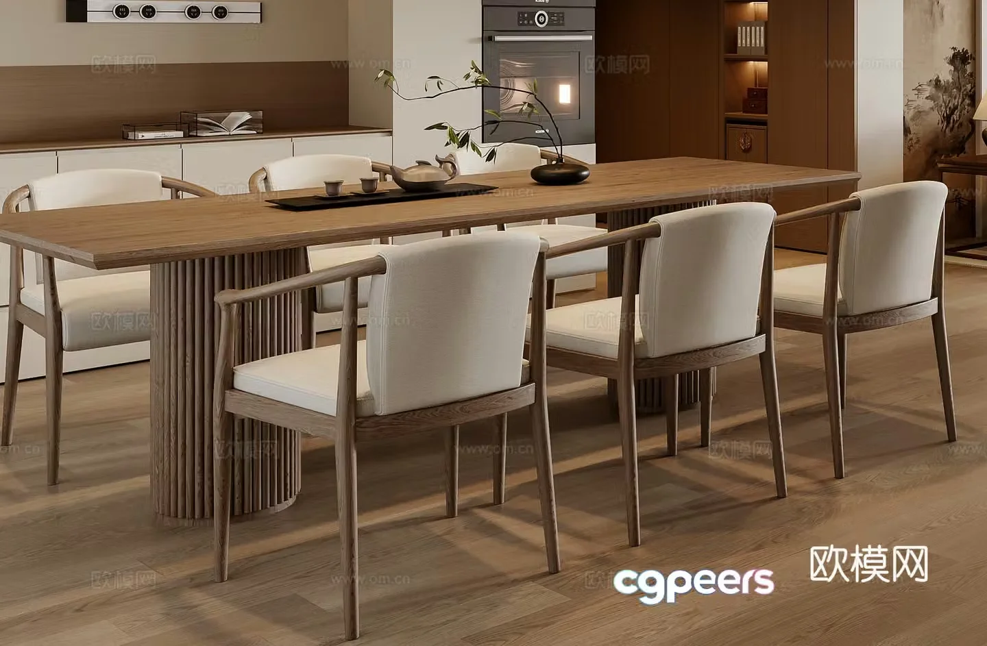 New Chinese dining table and chair combination 3D model