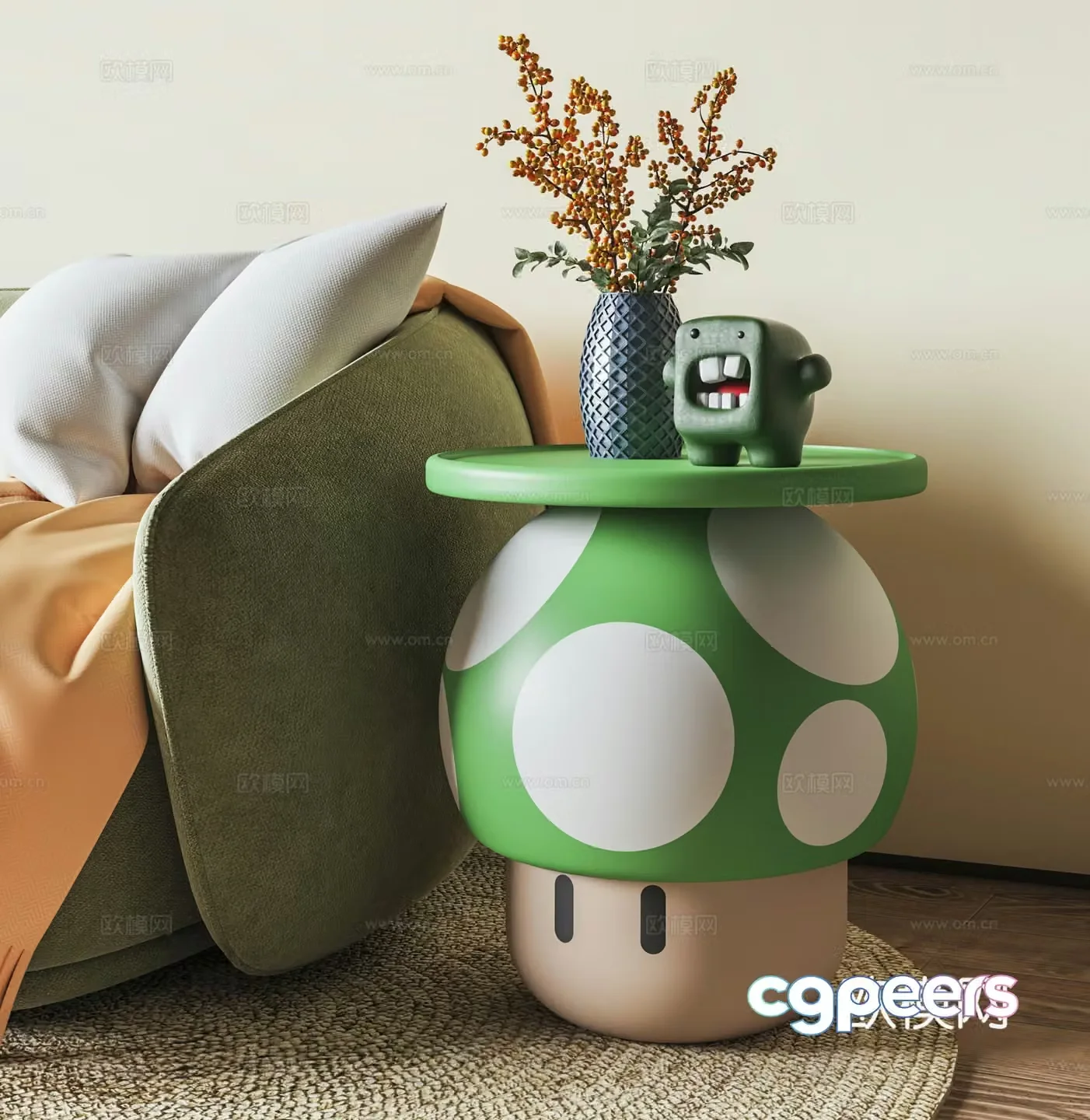Cream style side table corner table mushroom round table 3D model