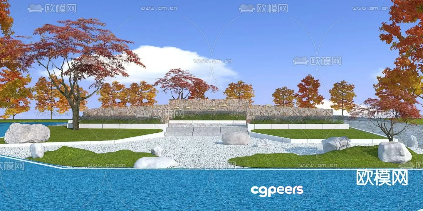 Garden landscape wall rough stone landscape wall 3D model
