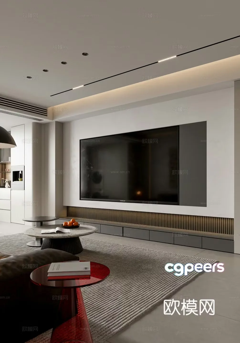 Modern dark living room 3d model