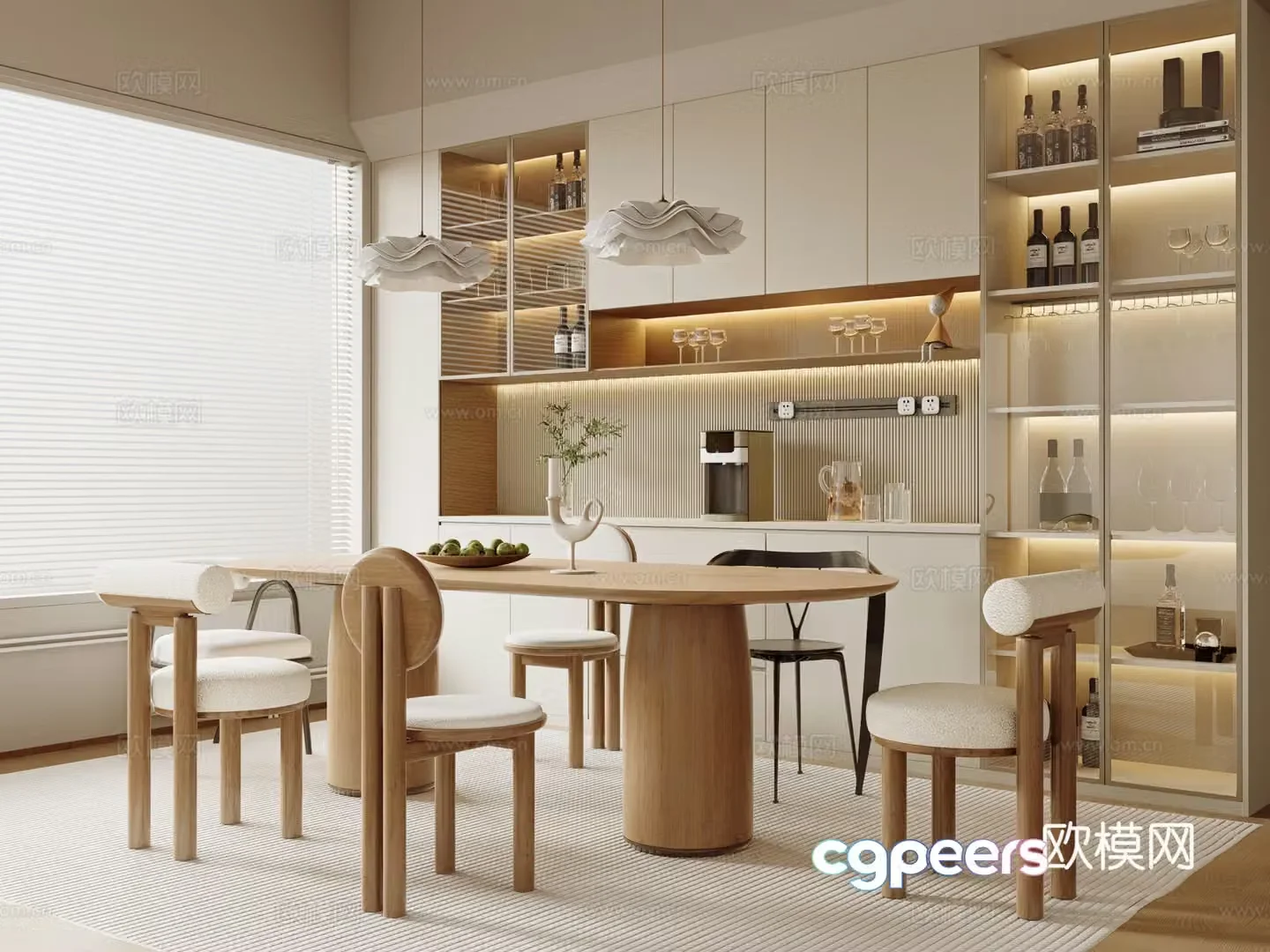 Modern cream home restaurant 3d model