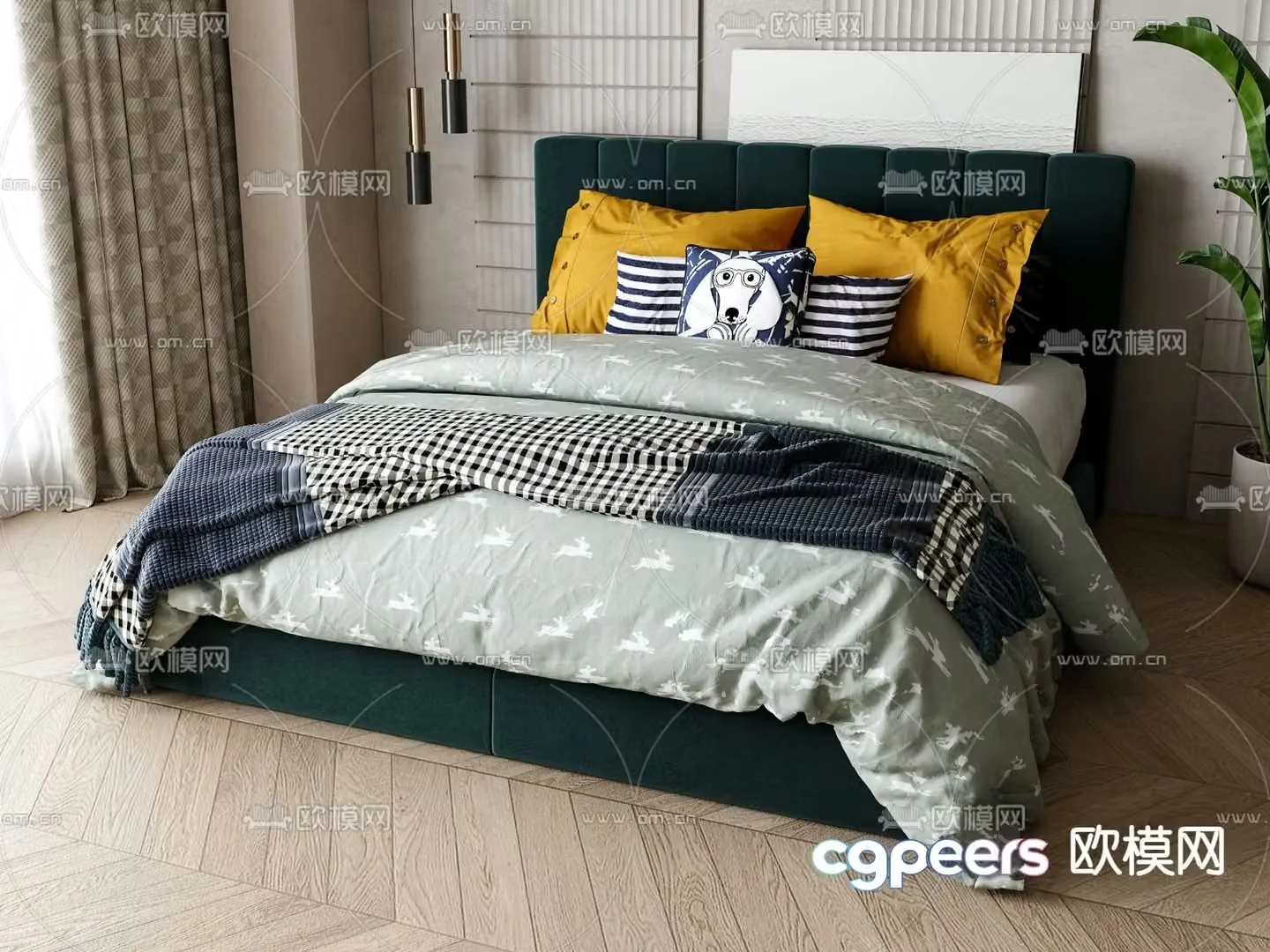 Fabric double bed 3d model