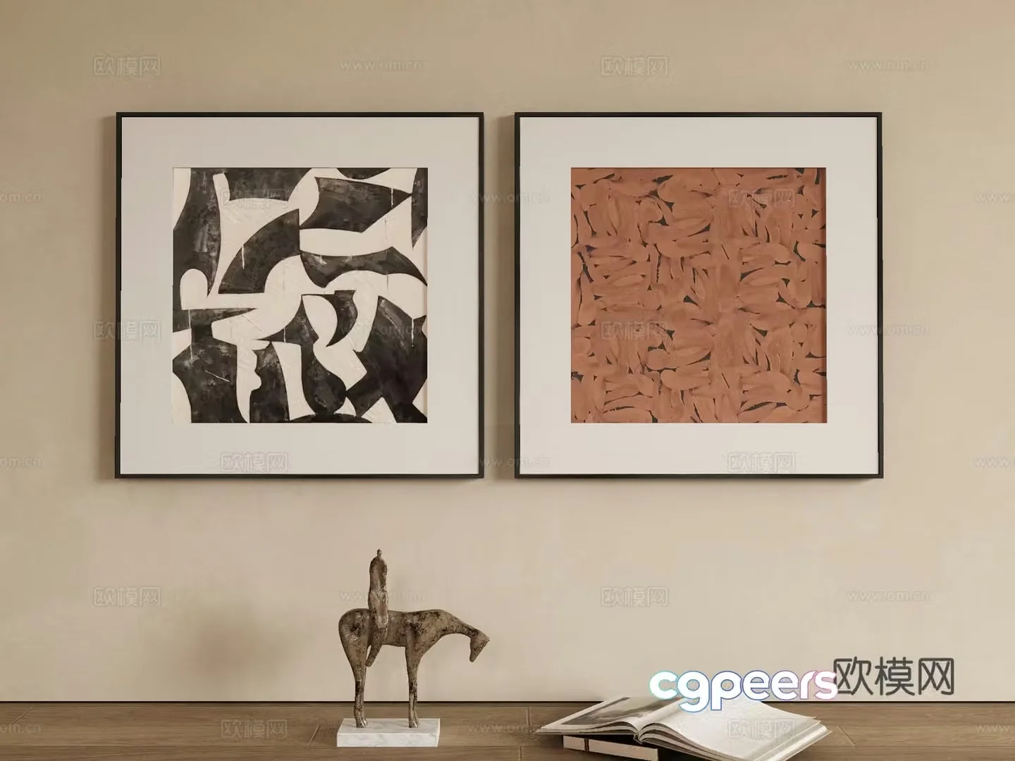 Modern decorative painting combination painting abstract painting 3d model