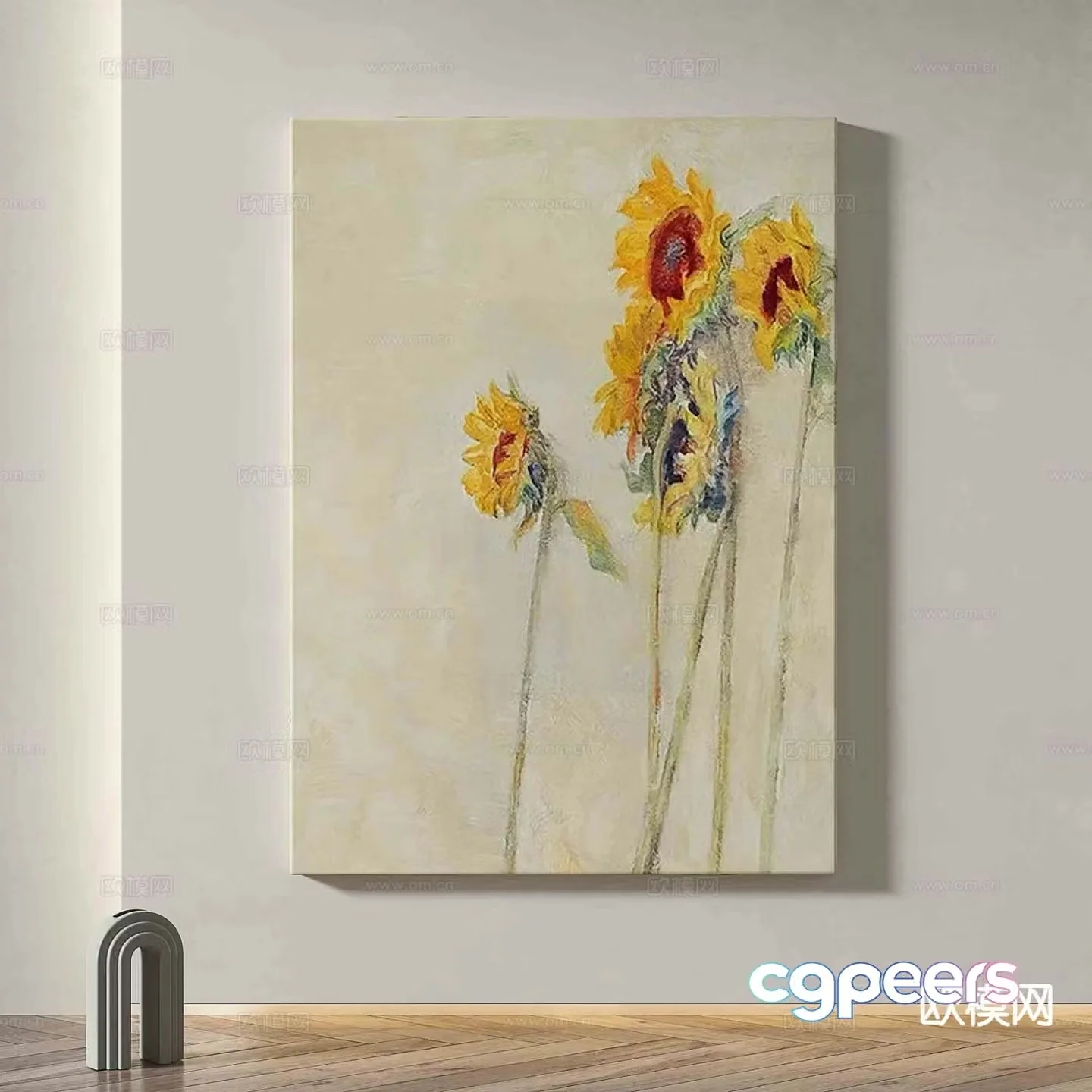 Modern minimalist painting oil painting decorative painting sunflower oil painting 3d model