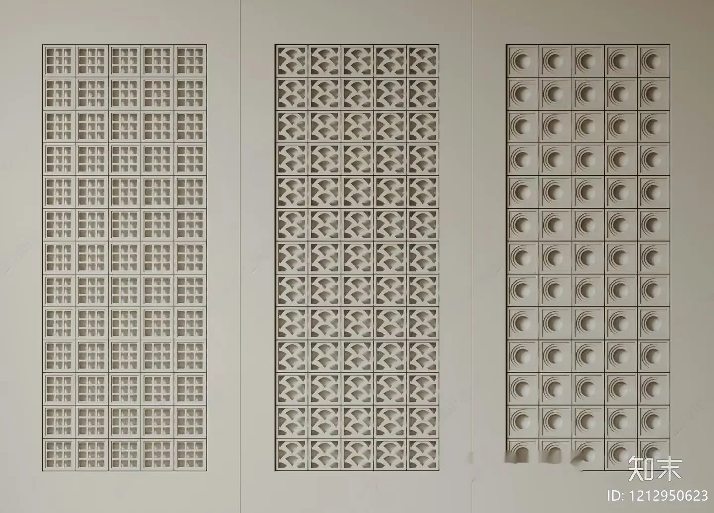 The Image Features A Wall With Three Decorative Panels 3D Model – 15372 – VRAY Render