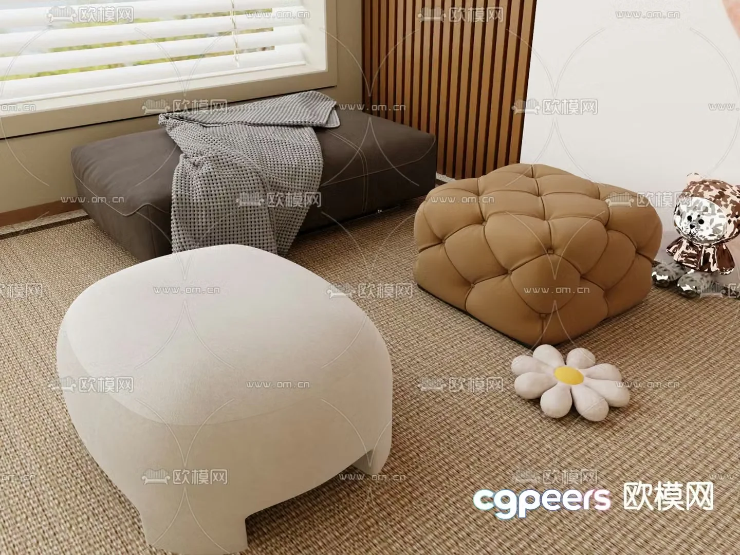 Sofa stool sofa cushion footrest 3d model