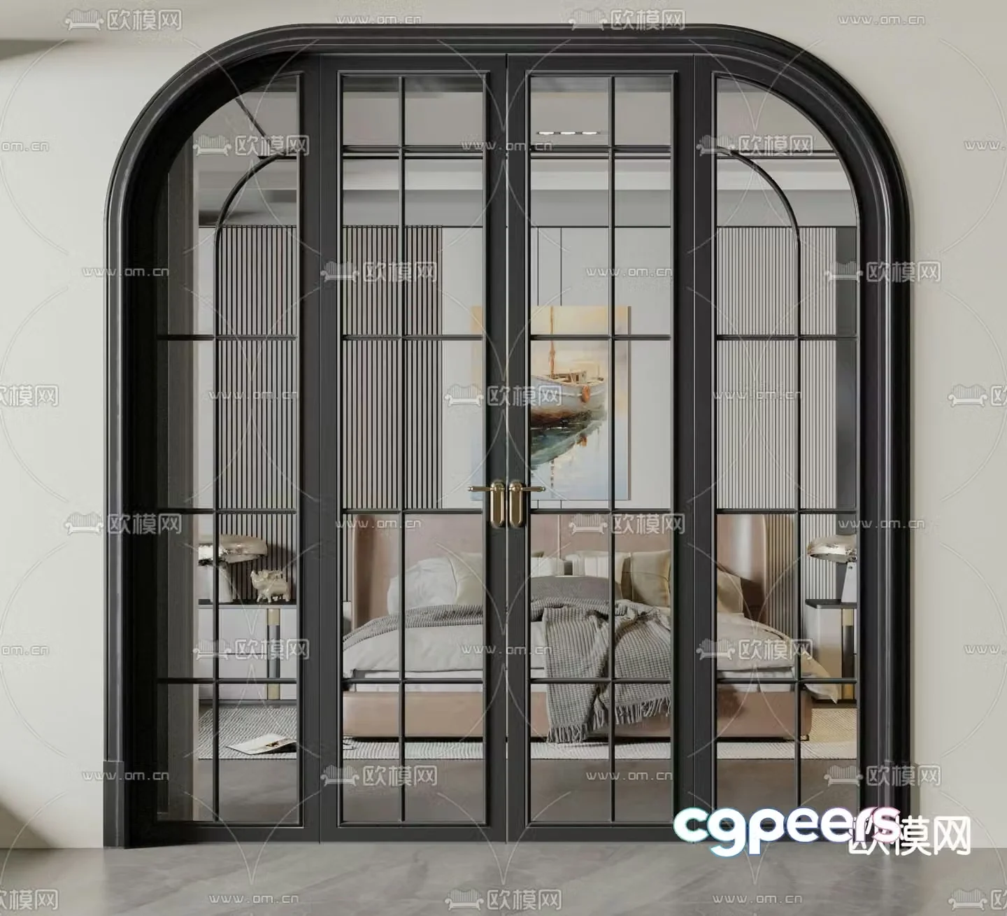 French double-opening door glass door 3D model