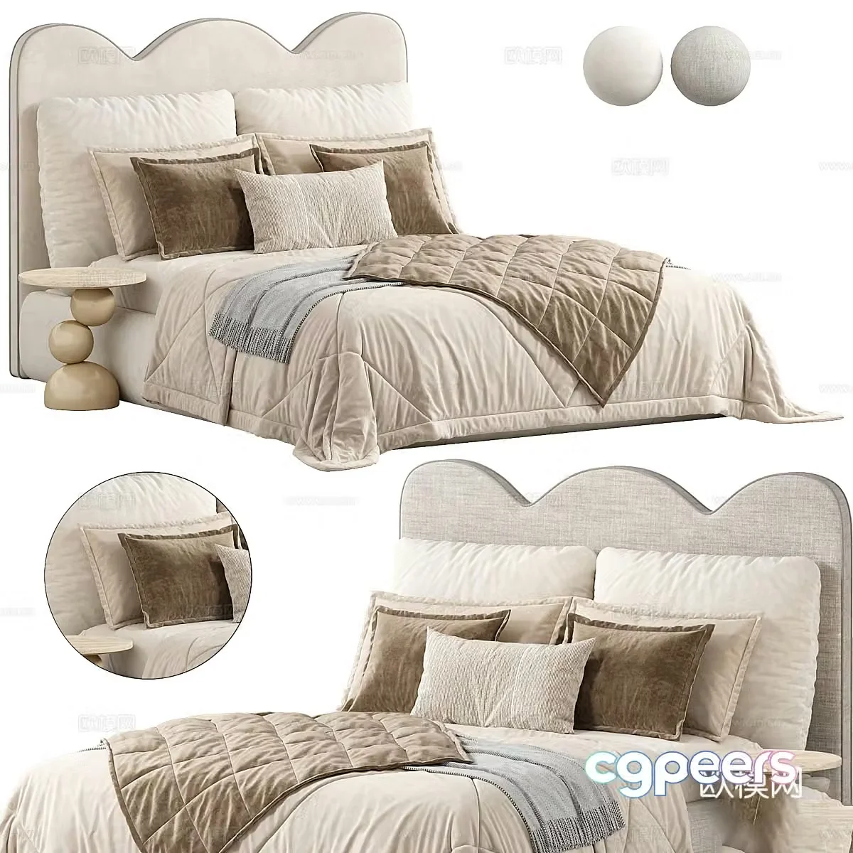Modern Wasabi Cream Style Children’s Fabric Bed 3D Model