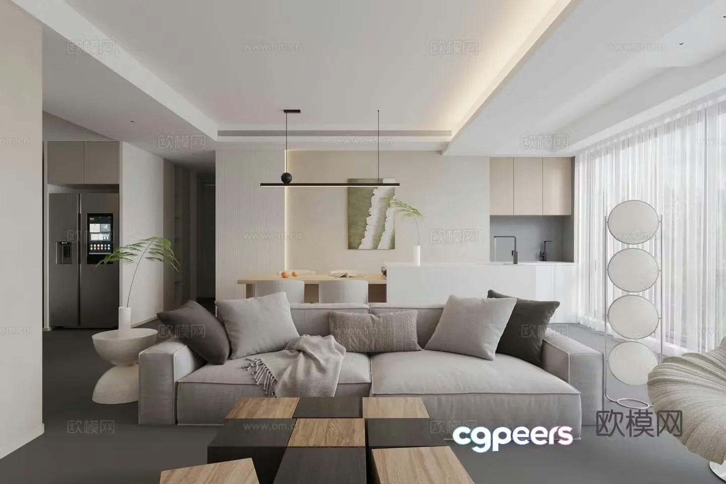 Modern light luxury living and dining room home sofa and coffee table combination three-person sofa multi-person sofa dining table and chair 3D model