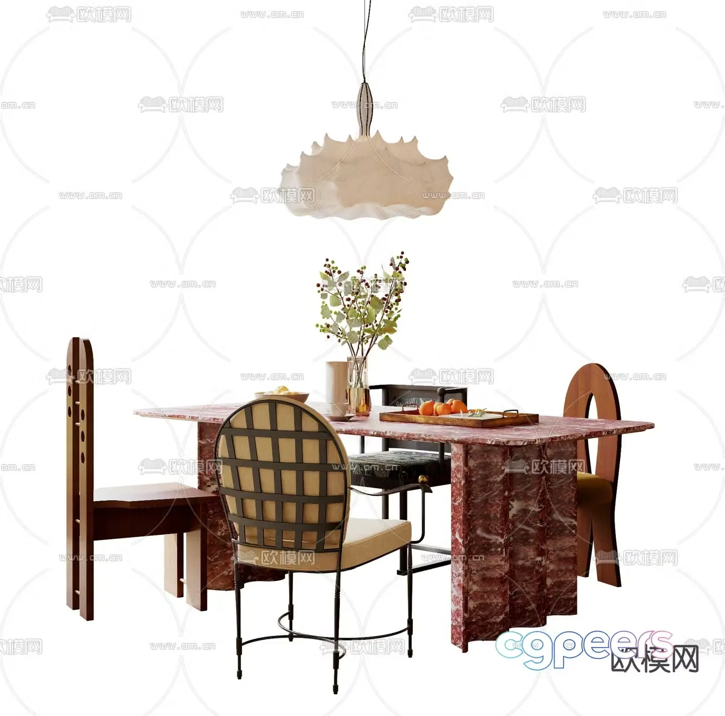 Medieval style dining table and chairs slate dining table 3D model