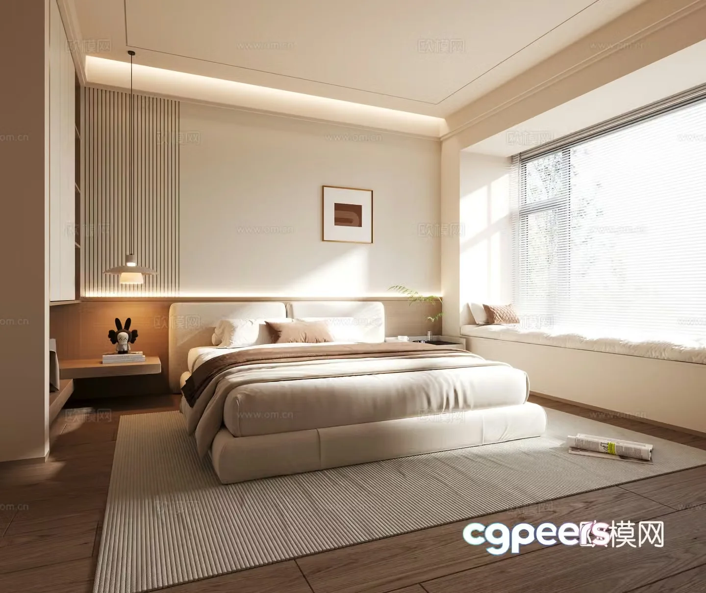 Modern cream style home bedroom 3d model