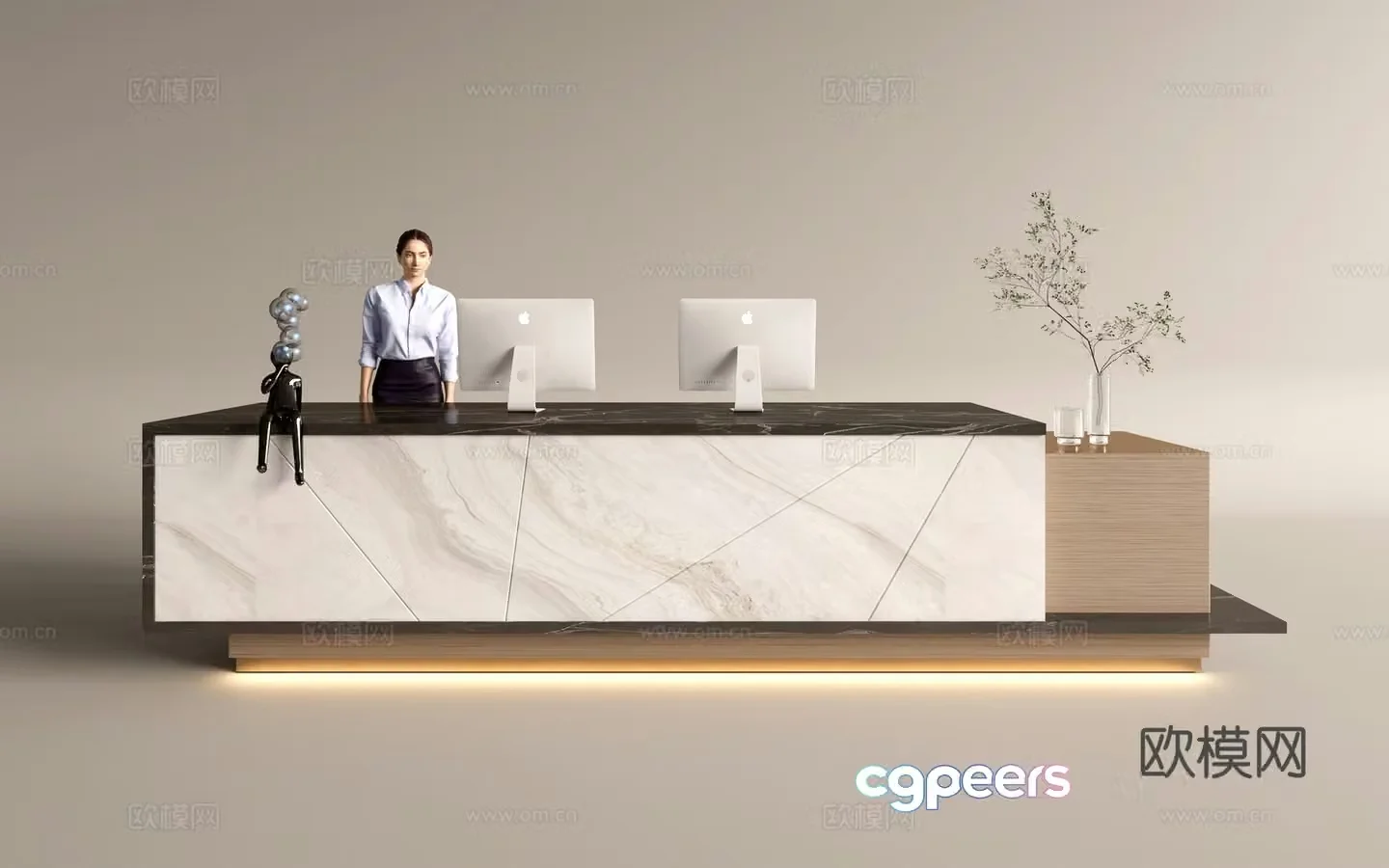 Modern company front desk reception area bar reception desk service desk 3d model