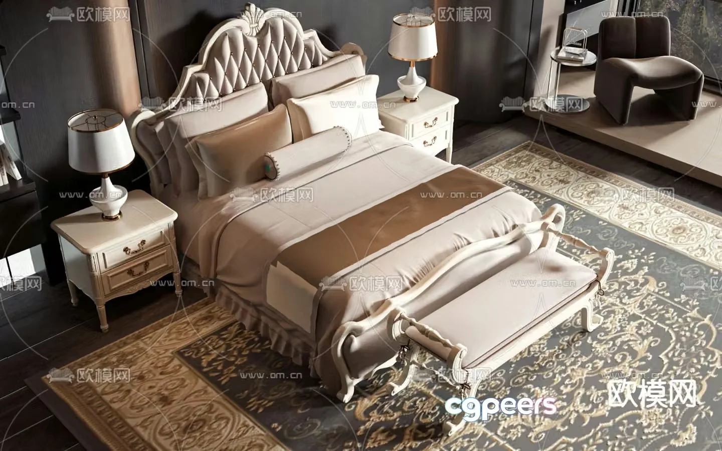 European double bed 3d model
