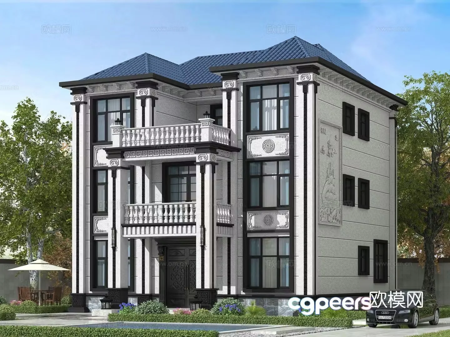 Chinese style single-family villa appearance 3D model