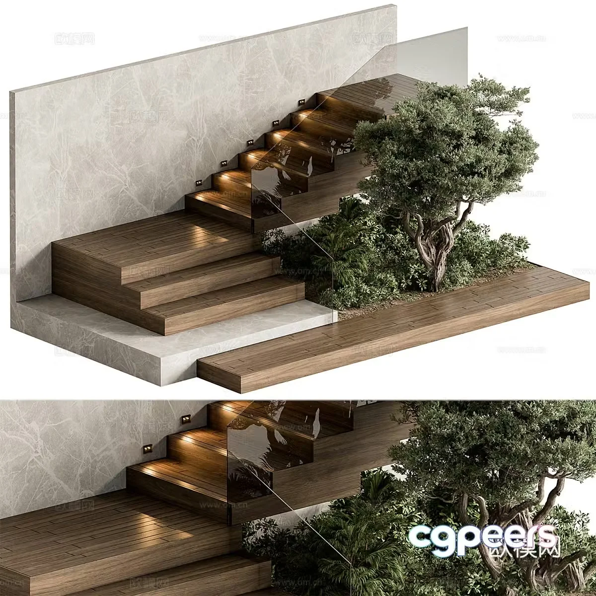 New Chinese style staircase landscape 3D model of staircase landscaping