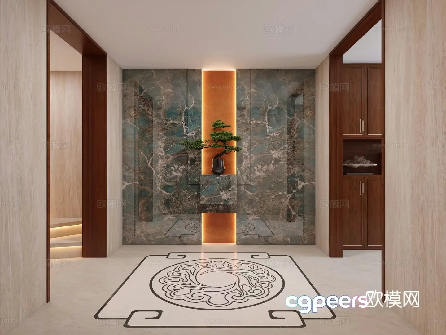 New Chinese style entrance hall hallway 3D model