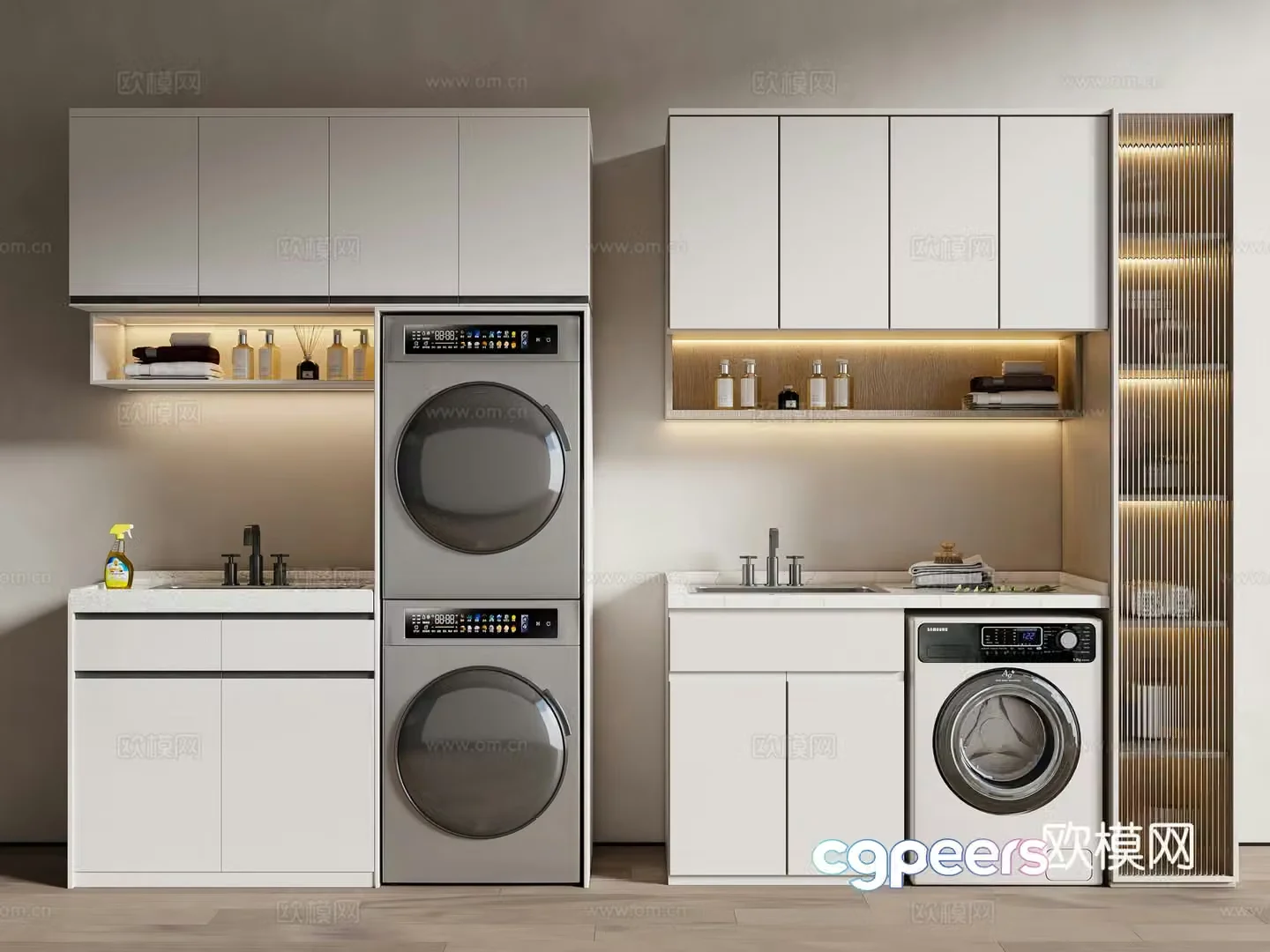 Modern cream style washing machine cabinet 3d model