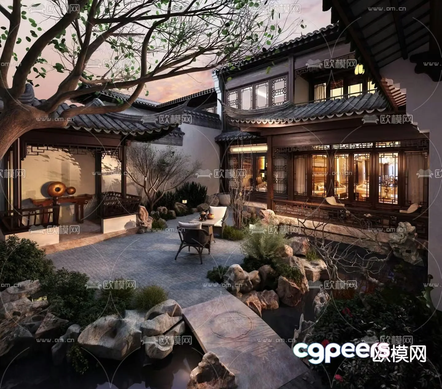 Villa courtyard garden 3d model