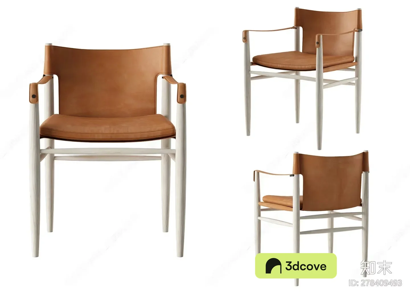 White Wooden Chair With Brown Leather Seat