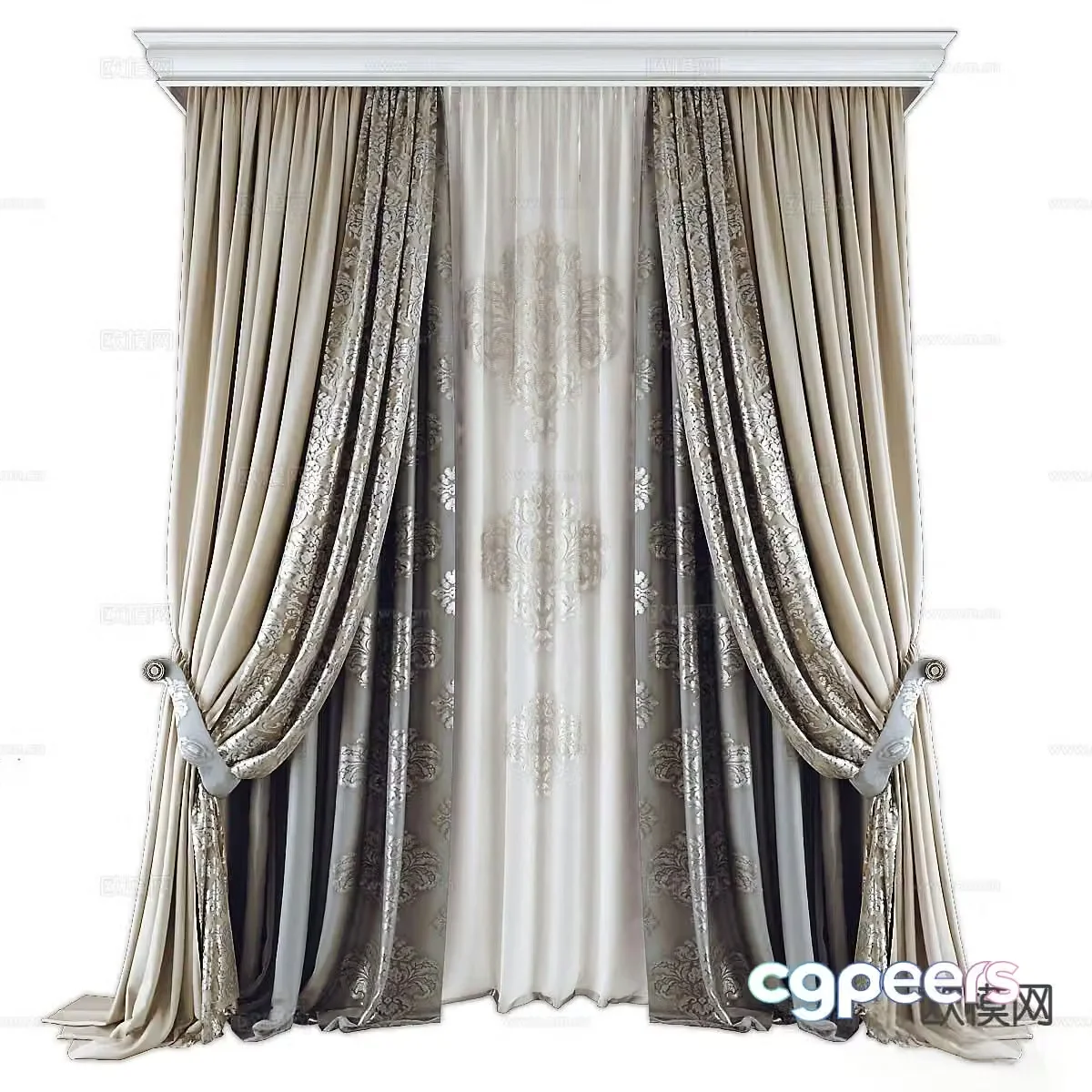 European classical fabric curtains velvet curtains hot stamping printed curtains 3D model