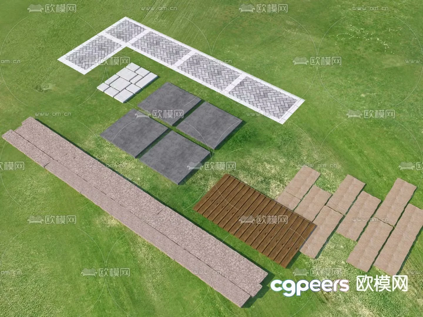 Modern landscape garden road park steps 3d model