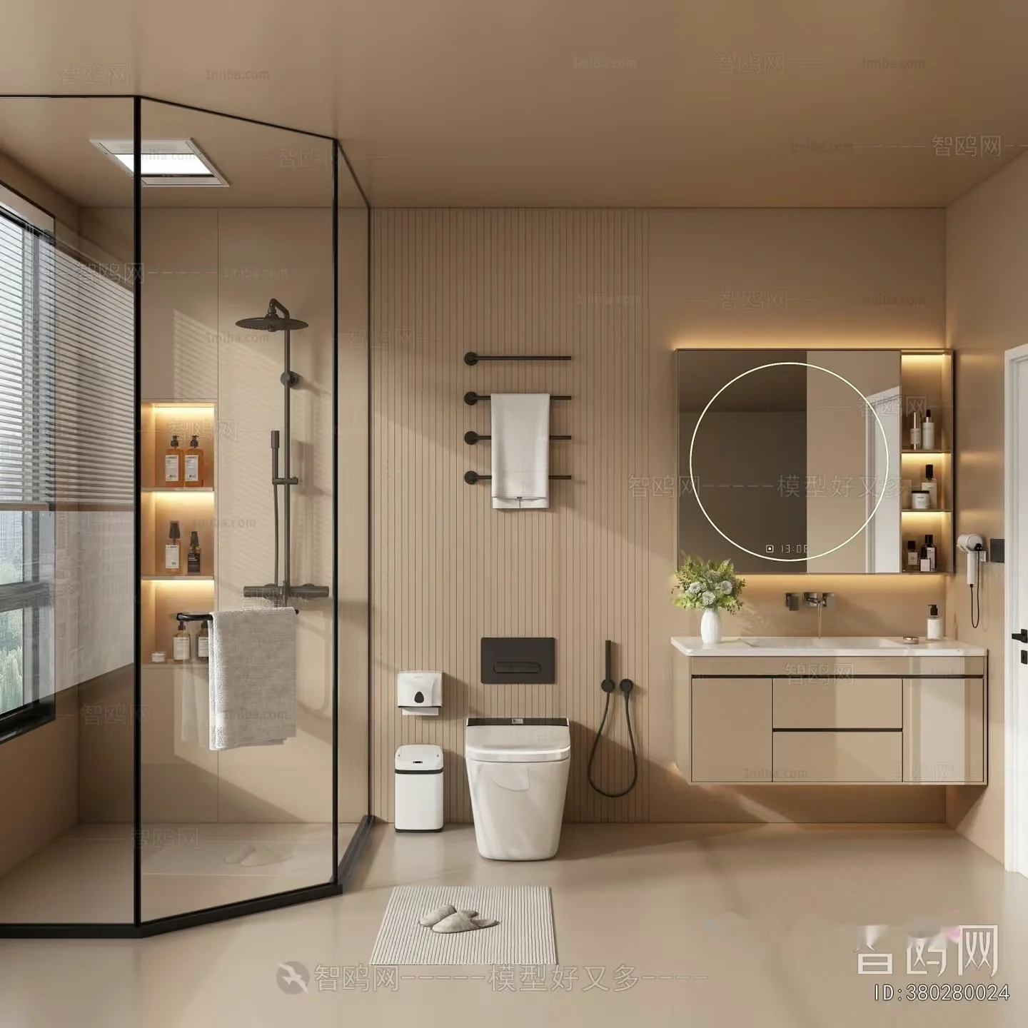 Modern Bathroom With A White Toilet 3D Model – 14400 – VRAY Render